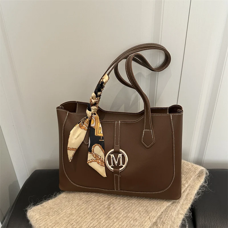 Elegant Structured Tote Bag with Decorative Scarf