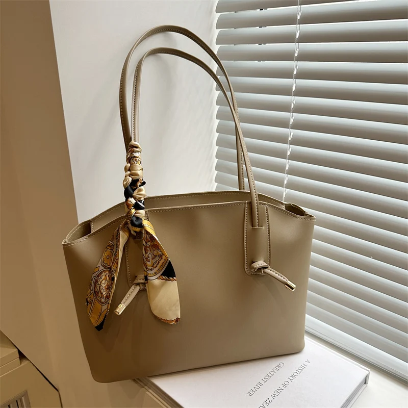 Elegant Scarf-Accent Tote Bag