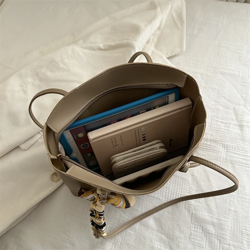 Elegant Scarf-Accent Tote Bag