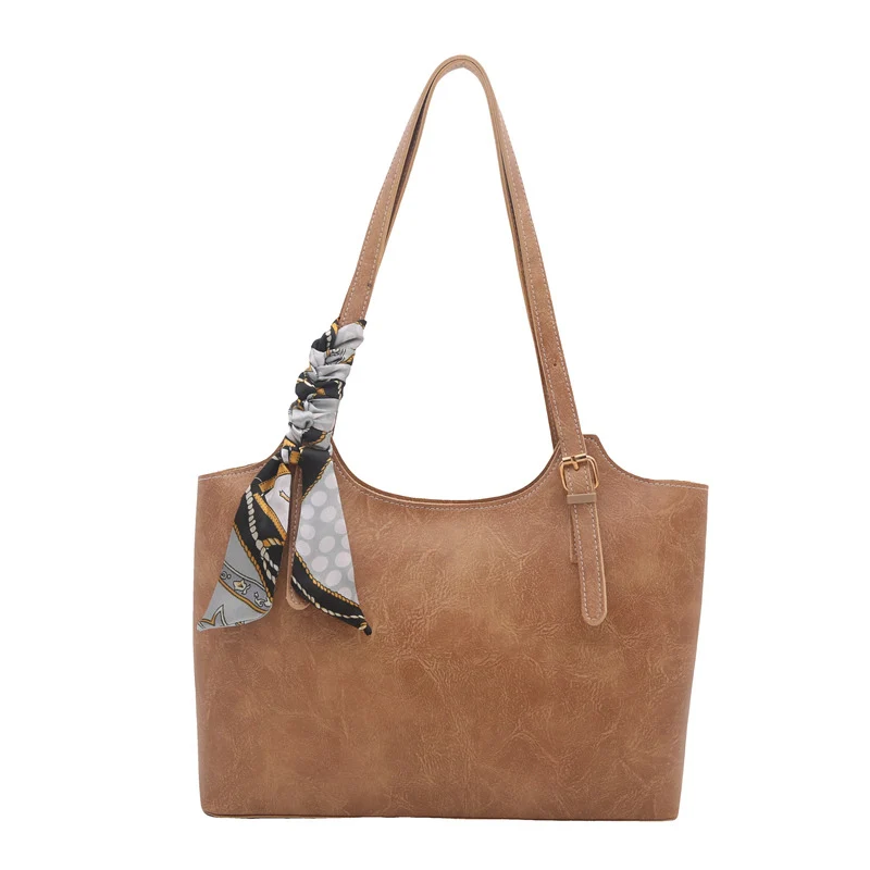 Elegant Faux Leather Tote Handbag with Scarf Detail