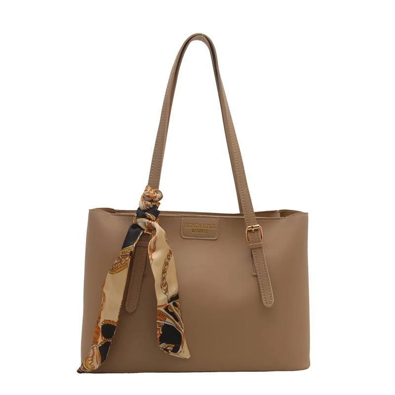 Elegant Faux Leather Tote Bag with Scarf Detail
