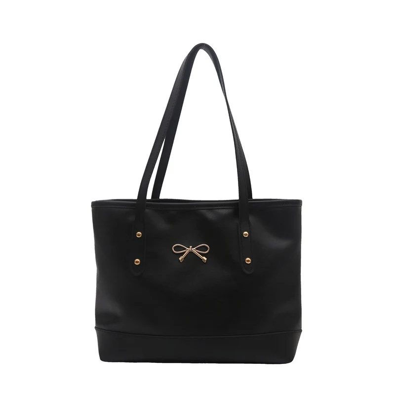 Elegant Faux Leather Tote Bag with Accent Bow