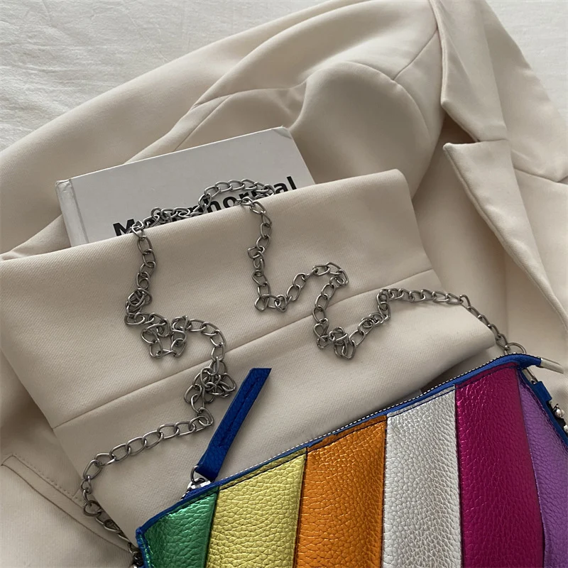 Colorful Metallic Striped Clutch Bag