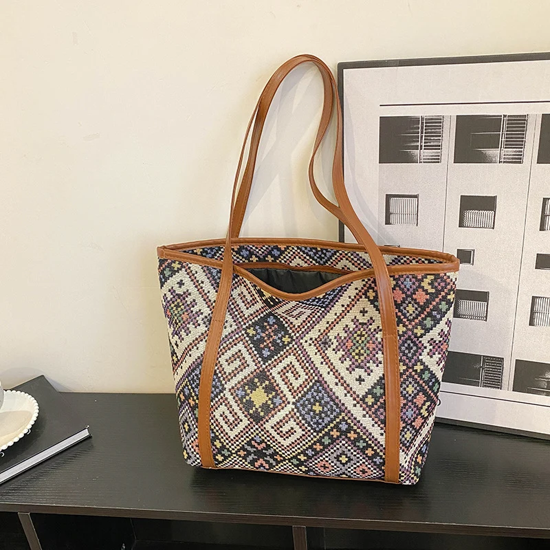 Artistic Woven Tote Handbag