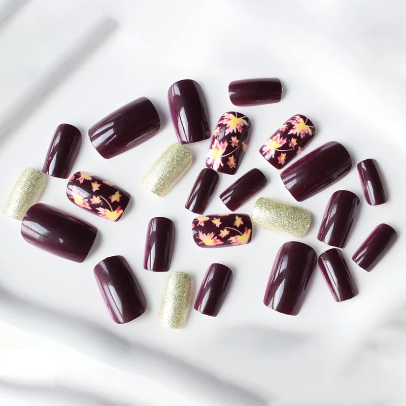Decorative Fall-Themed Acrylic Nail Enhancements Stornfield