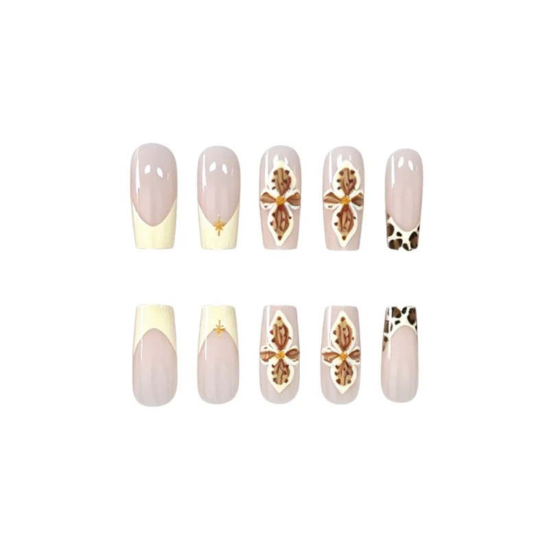 Decorative Acrylic Nail Extensions with Floral and Leopard Design Stornfield