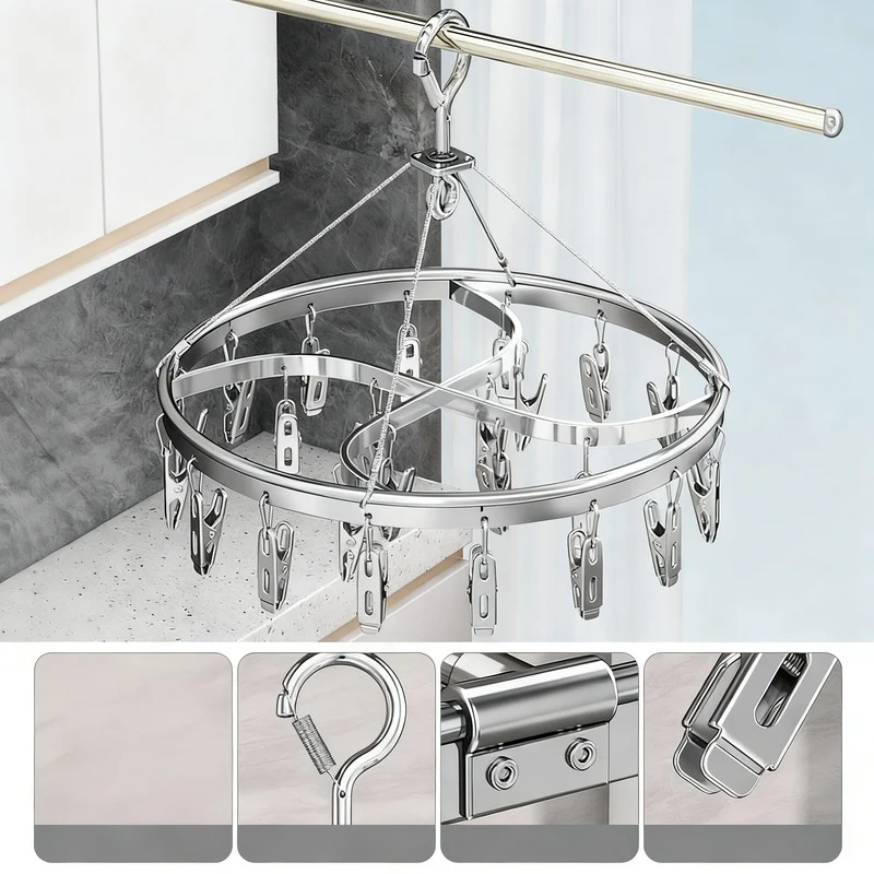 Wäschetrockner aus Aluminium mit Klammern
