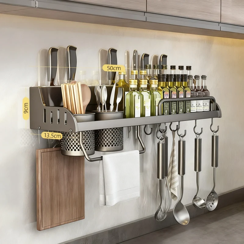 Wandregal für Küche, Aluminium, ohne Bohren