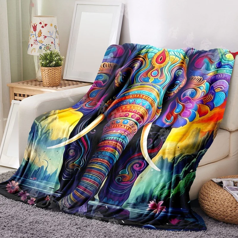 Elephant-Themed Artistic Fleece Blanket