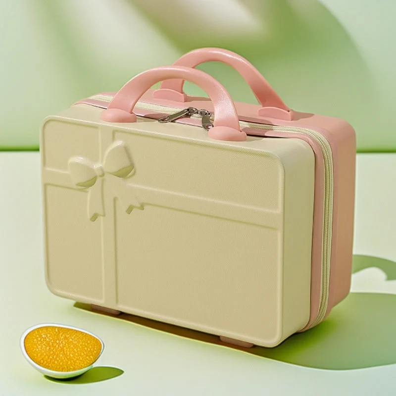structured hard-shell cosmetic travel case with embossed bow and dual top handles Stornfield
