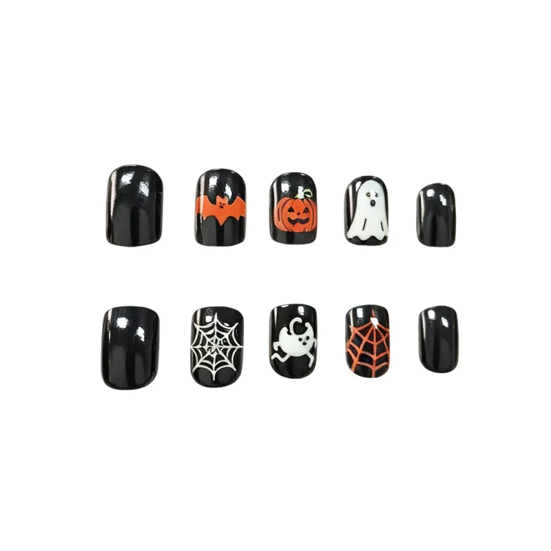 Creative Halloween-Themed Acrylic Nail Art Enhancements Stornfield