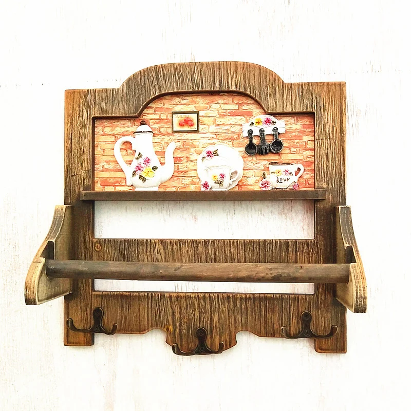 Rustic Wooden Wall Shelf with Hooks