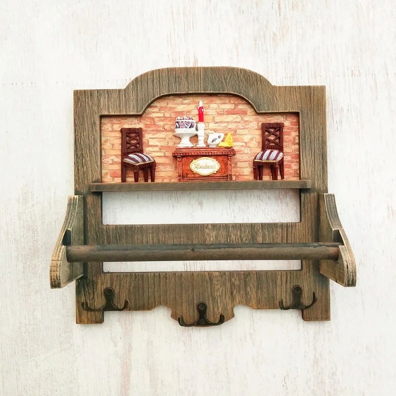 Rustic Wooden Wall Shelf with Hooks