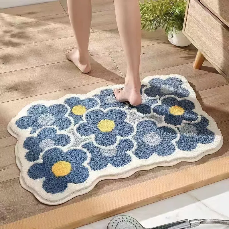 Flower design plush bath mat