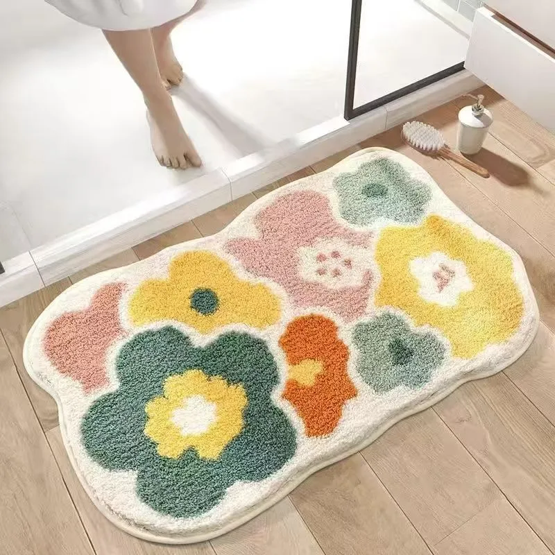 Flower design plush bath mat