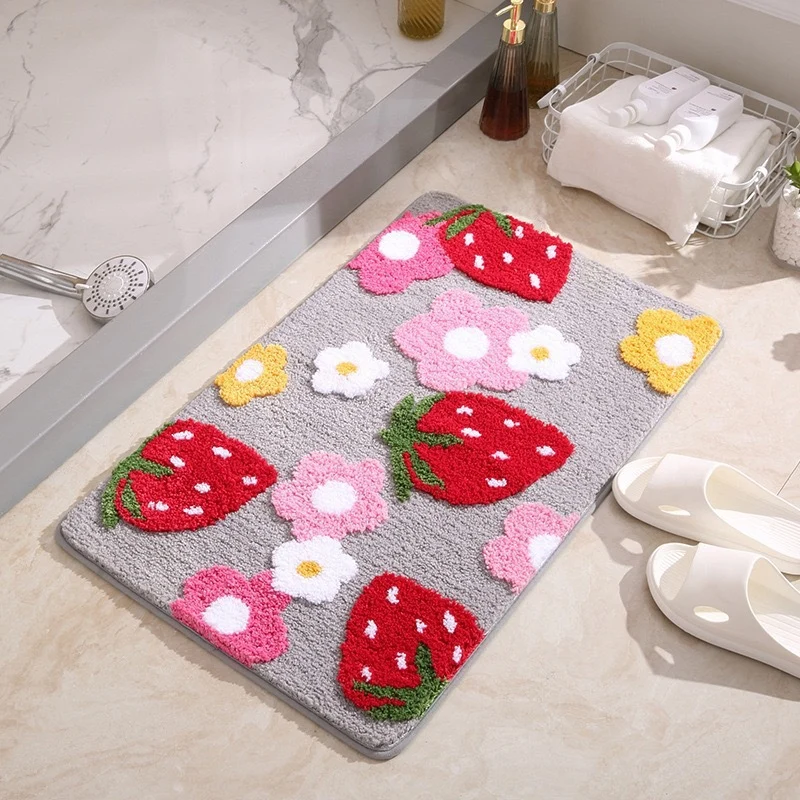 Flower design plush bath mat