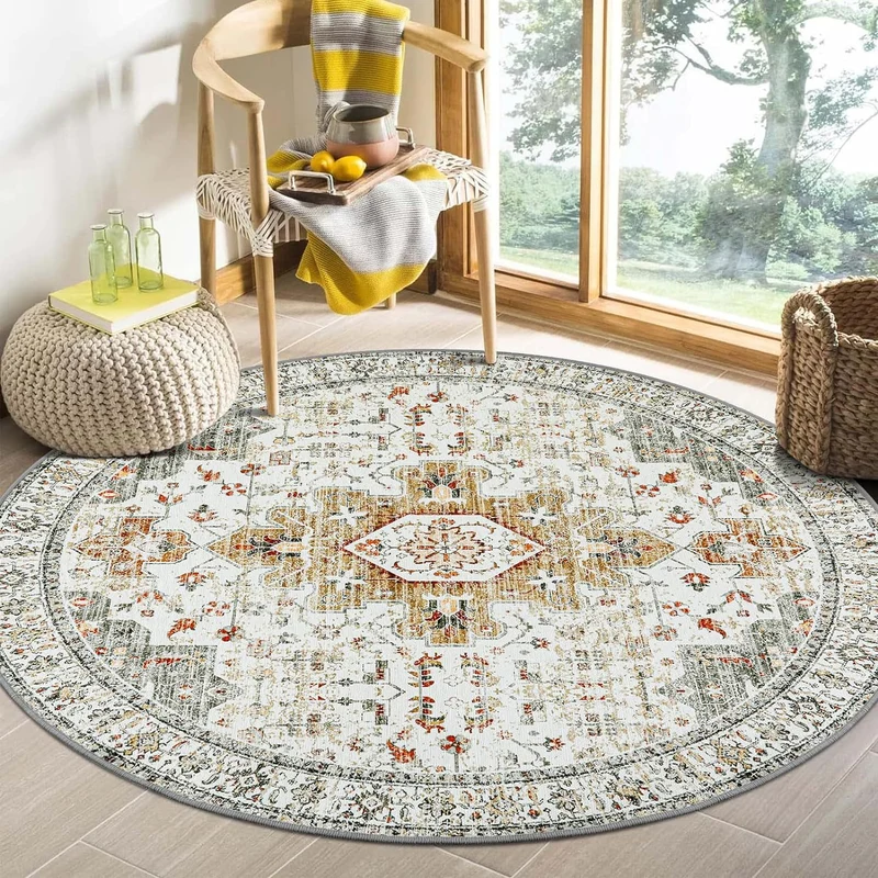 Round Vintage Floral Carpet