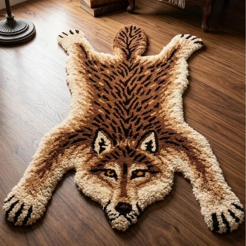 Plush Wolf-Shaped Carpet