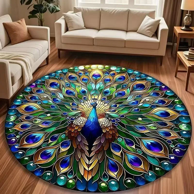 Peacock Inspired Glass Decorative Rug