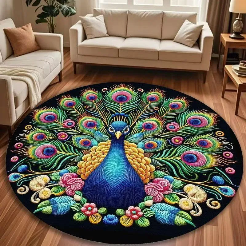 Peacock Inspired Glass Decorative Rug
