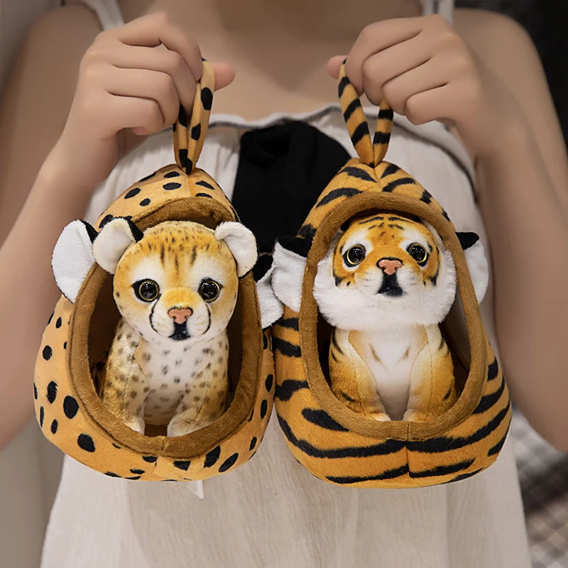 Plüsch Tiger Peekaboo Nest Komforter Spielzeug mit Kapuzen-Tasche und abnehmbarem Cub Karnz