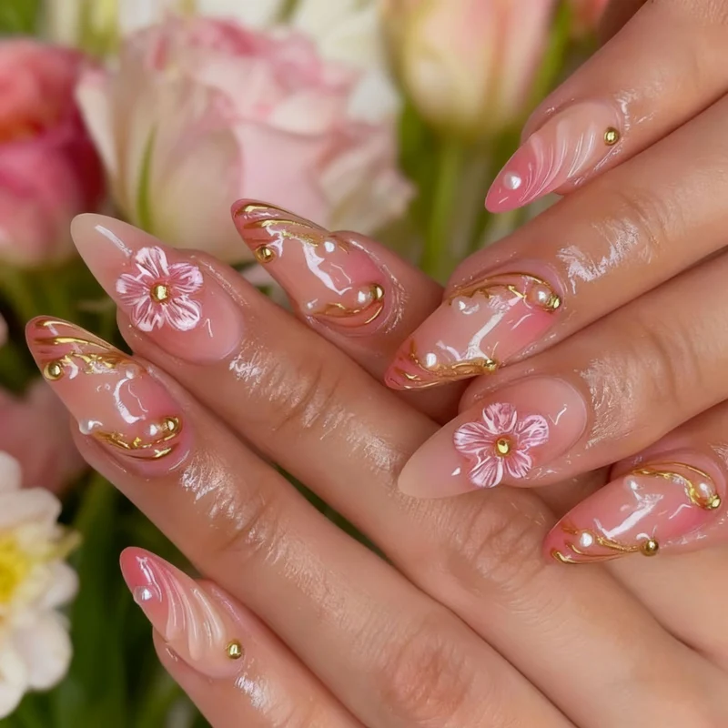 Floral Decorative Acrylic Nail Enhancements Stornfield