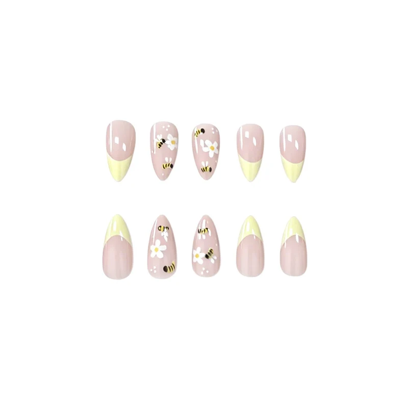 Floral Bee-Themed Nail Art Enhancements Stornfield