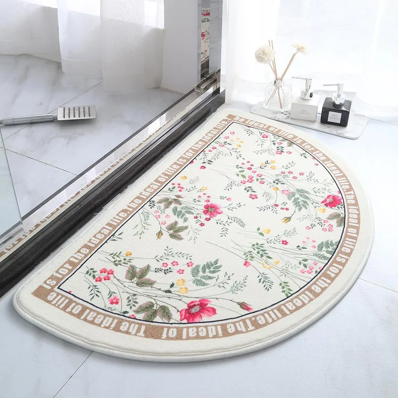 Flower Print Half Moon Bath Mat