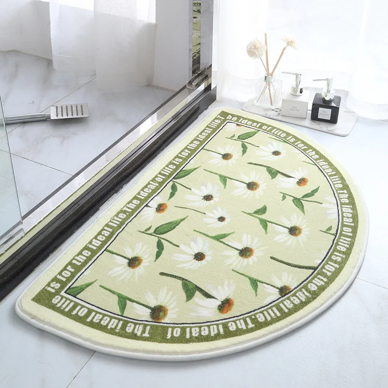 Flower Print Half Moon Bath Mat