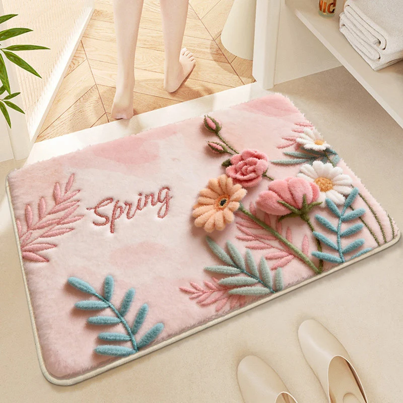 Floral Embroidered Bath Mat