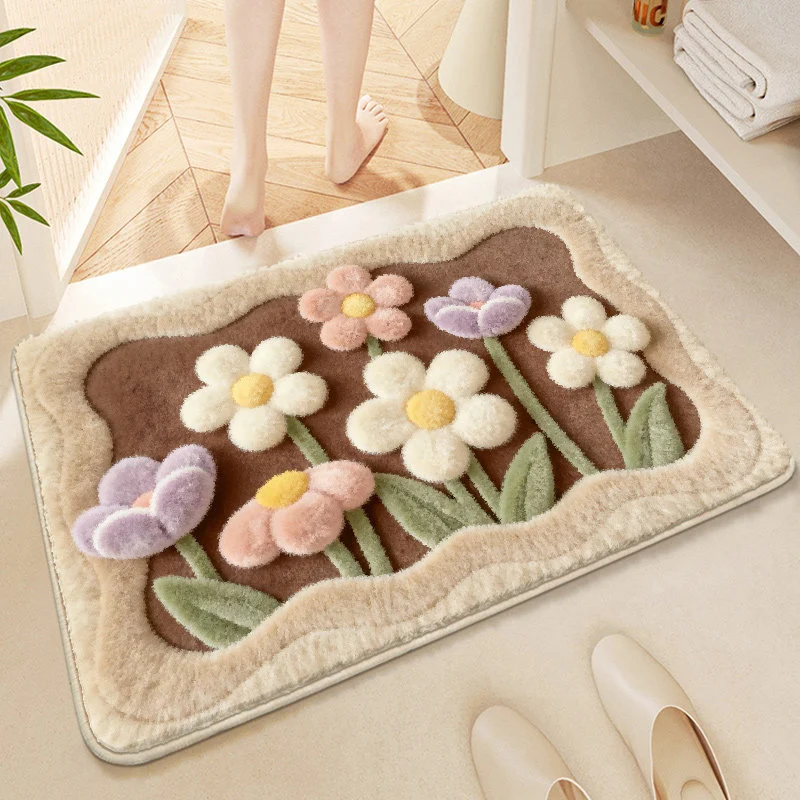 Floral Embroidered Bath Mat
