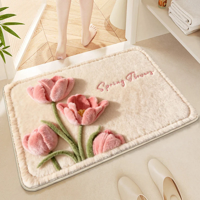 Floral Embroidered Bath Mat
