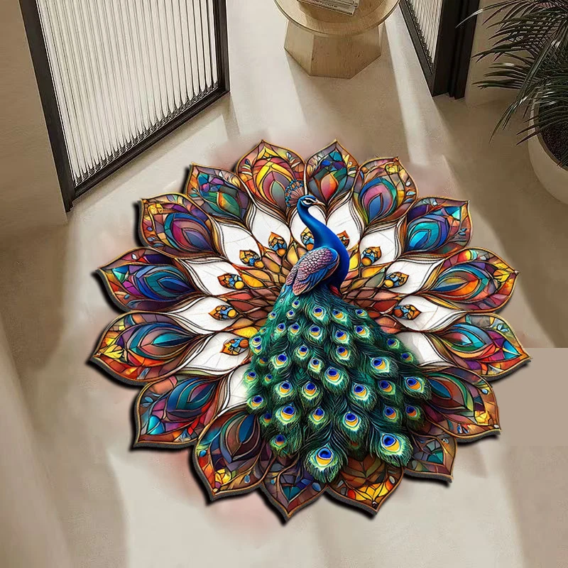 Decorative peacock-themed rug