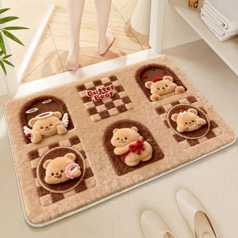 Cute Bear Theme Plush Bath Mat