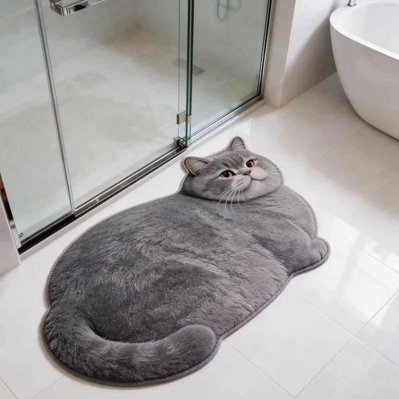 Cat-shaped Plush Bath Mat