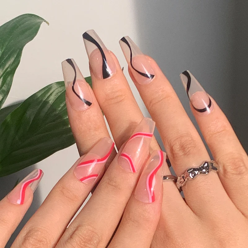 Trendy Artificial Nails with Wave Design Stornfield