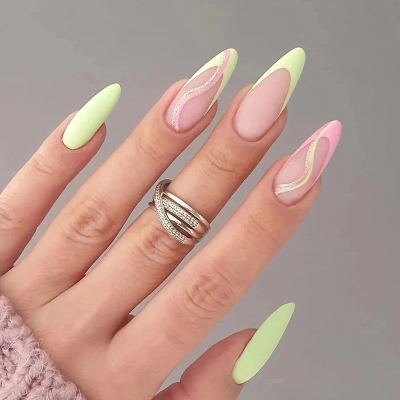 Stylish artificial nails with elegant wave pattern and matte finish Stornfield