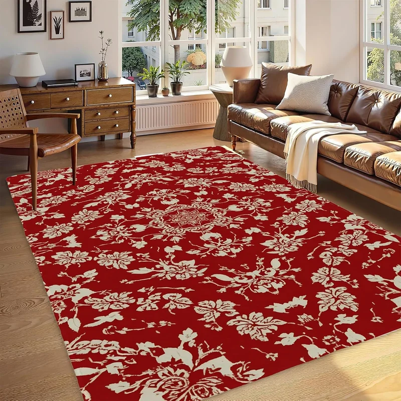 Abstract Leaf Print Area Rug