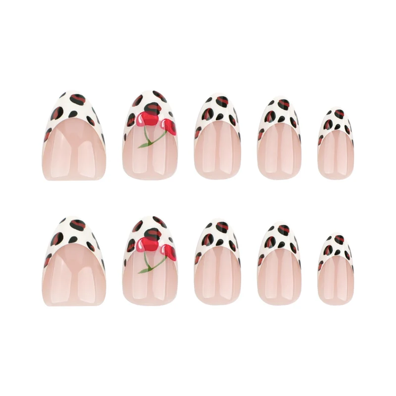 Artful animal pattern nails with cherry accents Stornfield