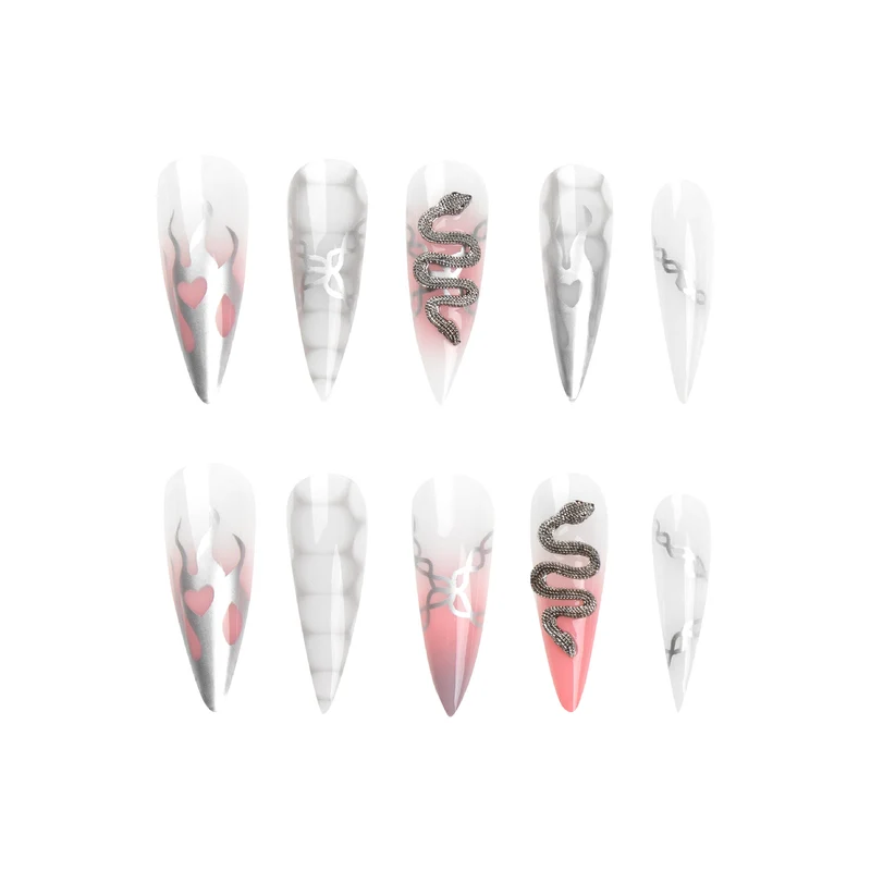 Artistic stiletto nails with snake motif Stornfield