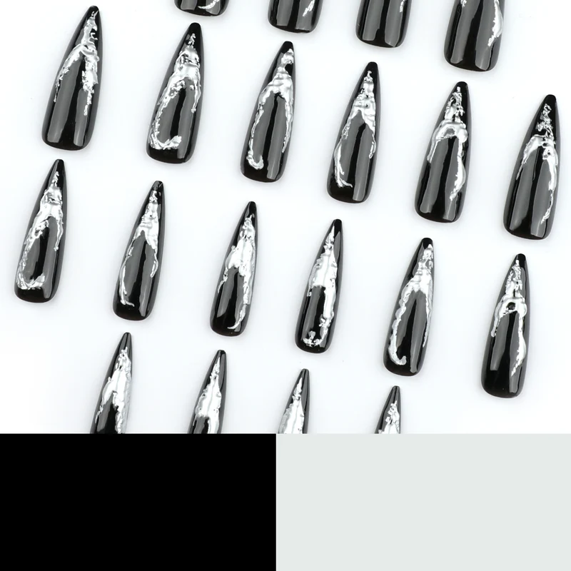 Artistic stiletto nails with modern metal effect Stornfield