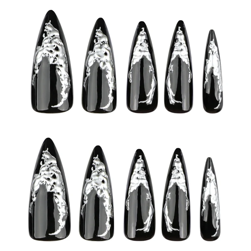 Artistic stiletto nails with modern metal effect Stornfield