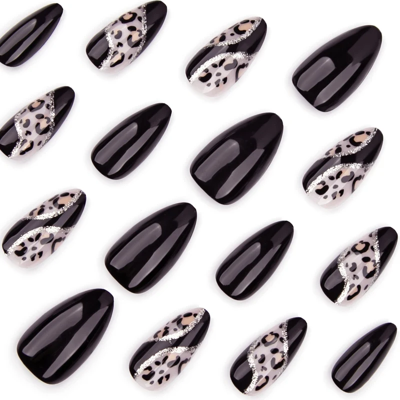 Artistic stiletto nails with leopard design and glitter effects Stornfield