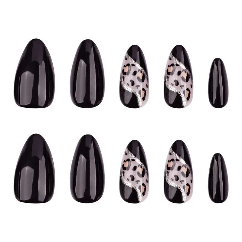 Artistic stiletto nails with leopard design and glitter effects Stornfield