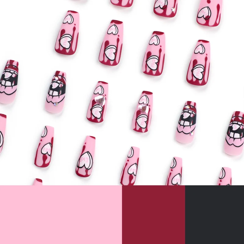 Artful stiletto nails with hearts and glitter accents Stornfield