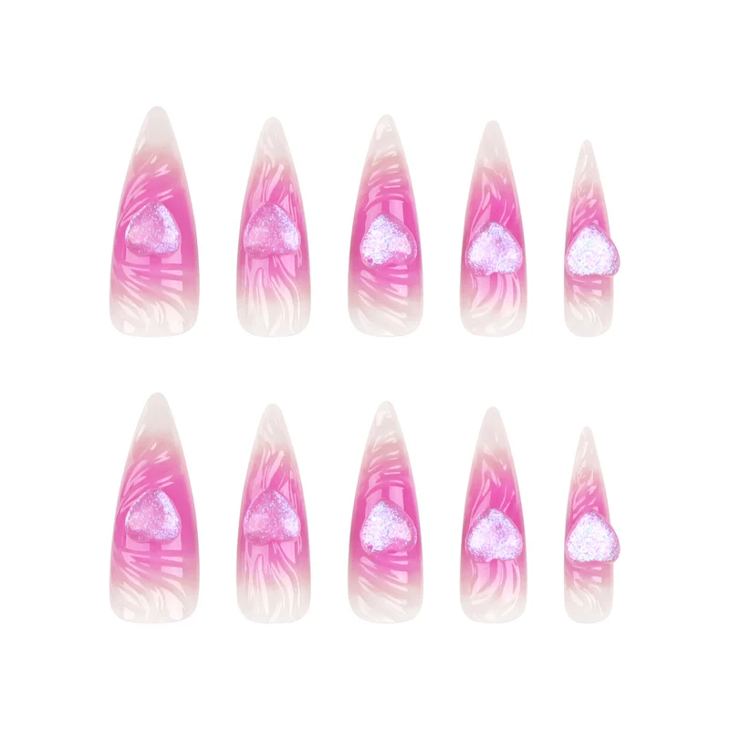 Artistic stiletto nails with heart design and glitter accents Stornfield