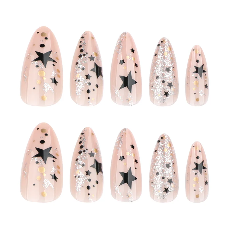 Artistic stiletto nails with glitter and star design Stornfield