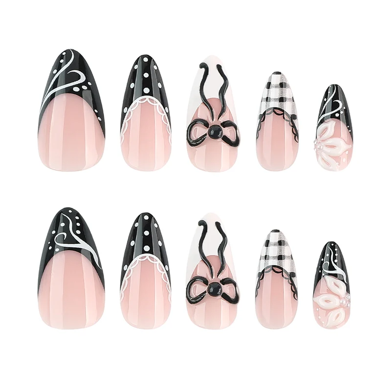Artful stiletto nails with floral and geometric accents Stornfield
