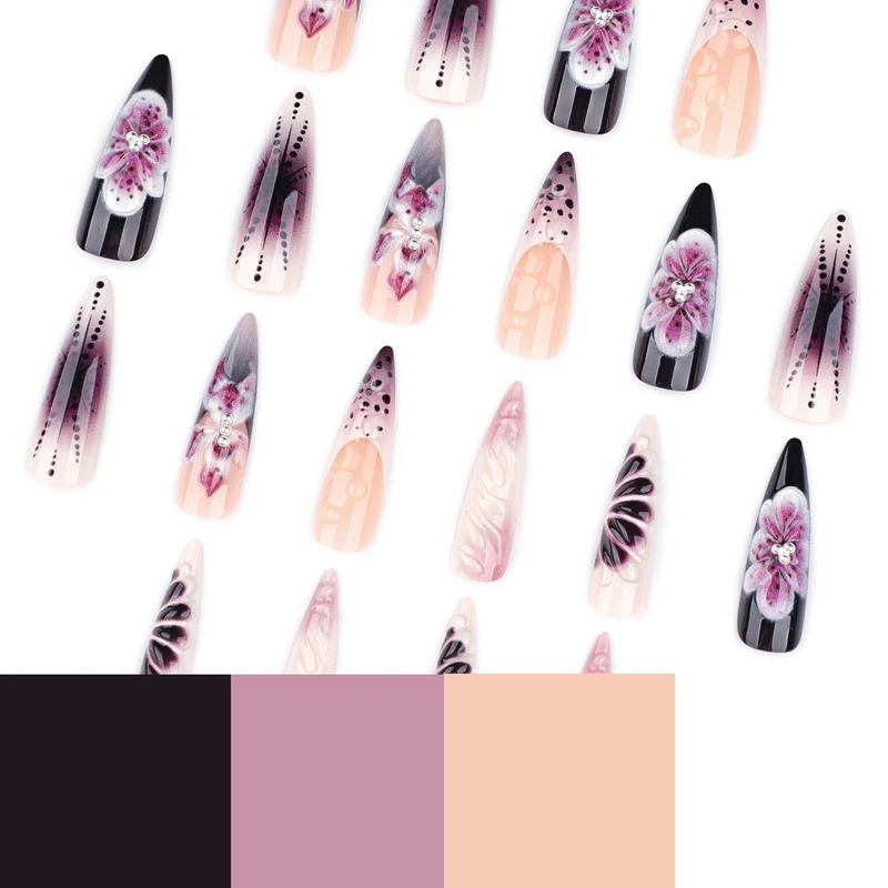 Artistic stiletto nails with floral 3D embellishments Stornfield