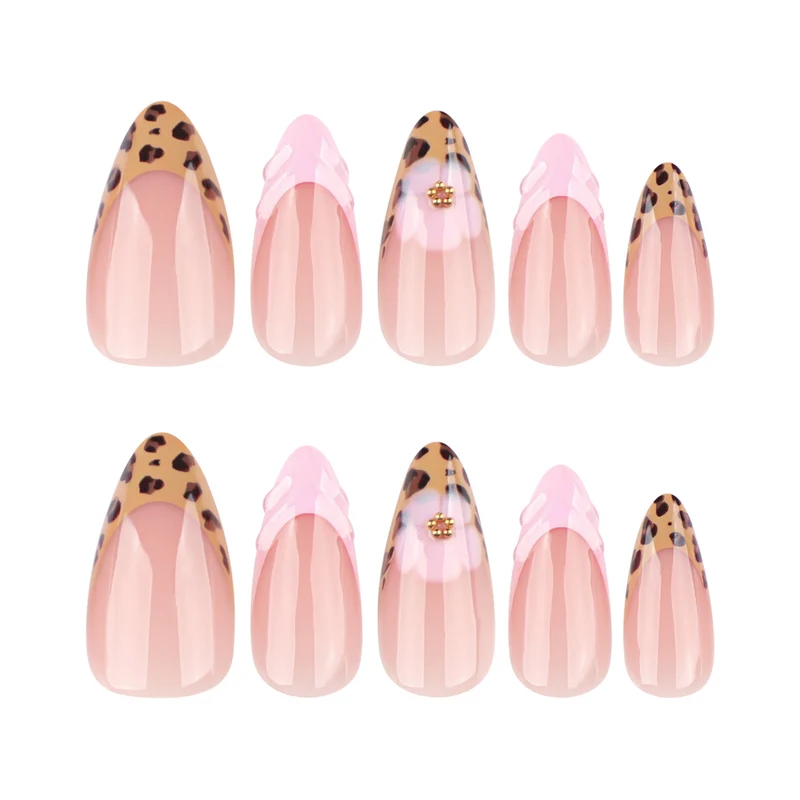 Artful stiletto nails with floral leopard pattern Stornfield